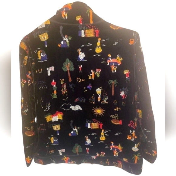 Chico's Design Women's Embroidered Multicolor Silk Blend Blazer Jacket Sz 1 - Picture 2 of 6